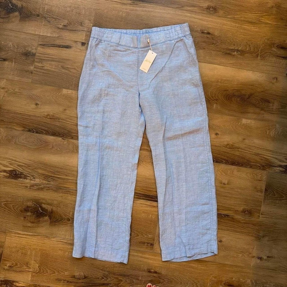 NWT Lilly Pulitzer Blue Linen Pull-On Pants Palazzo Wide Leg XL Coastal Resort